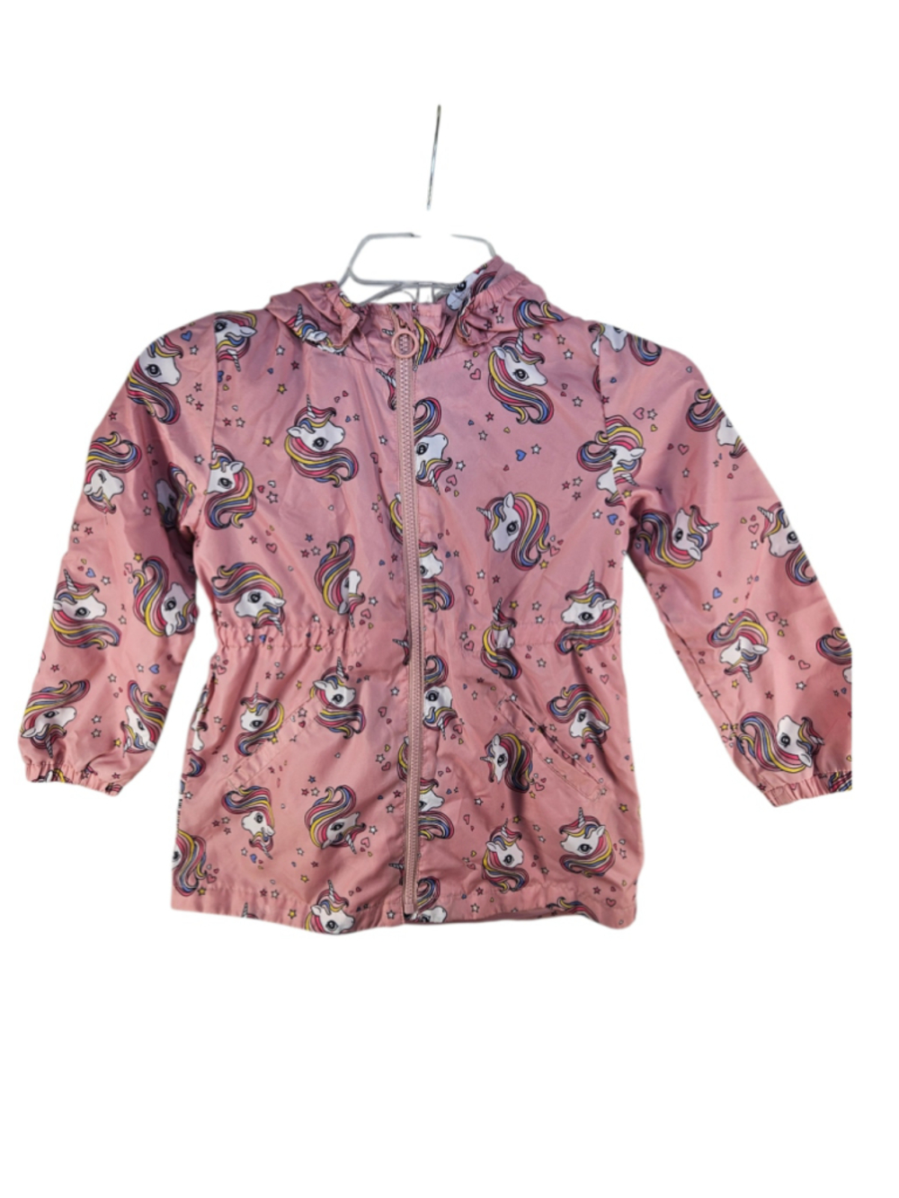 H&M Girls Unicorn Print Hooded Rain Jacket Pink Lightweight Size 6-7 Years